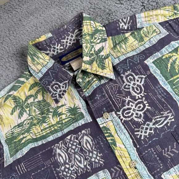 Reyn Spooner Phil Edwards All-Over Print Pullover Button-Down Hawaiian Aloha Shirt Men's XL cotton green type yellow green Vintage Second Hand